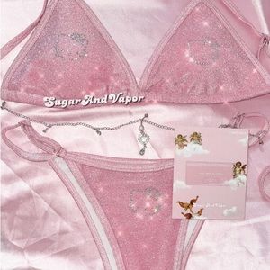 bling kawaii pink glitter hello kitty bikini set NWT 💕